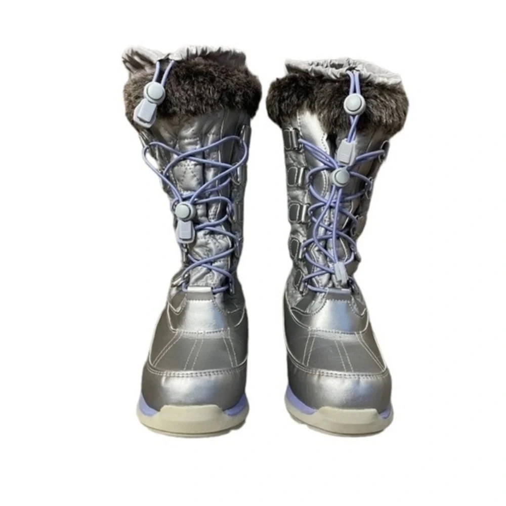 LANDS’ END THERMOLITE INSULATED WATERPROOF SNOW BOOTS SILVER AND PURPLE SZ 3